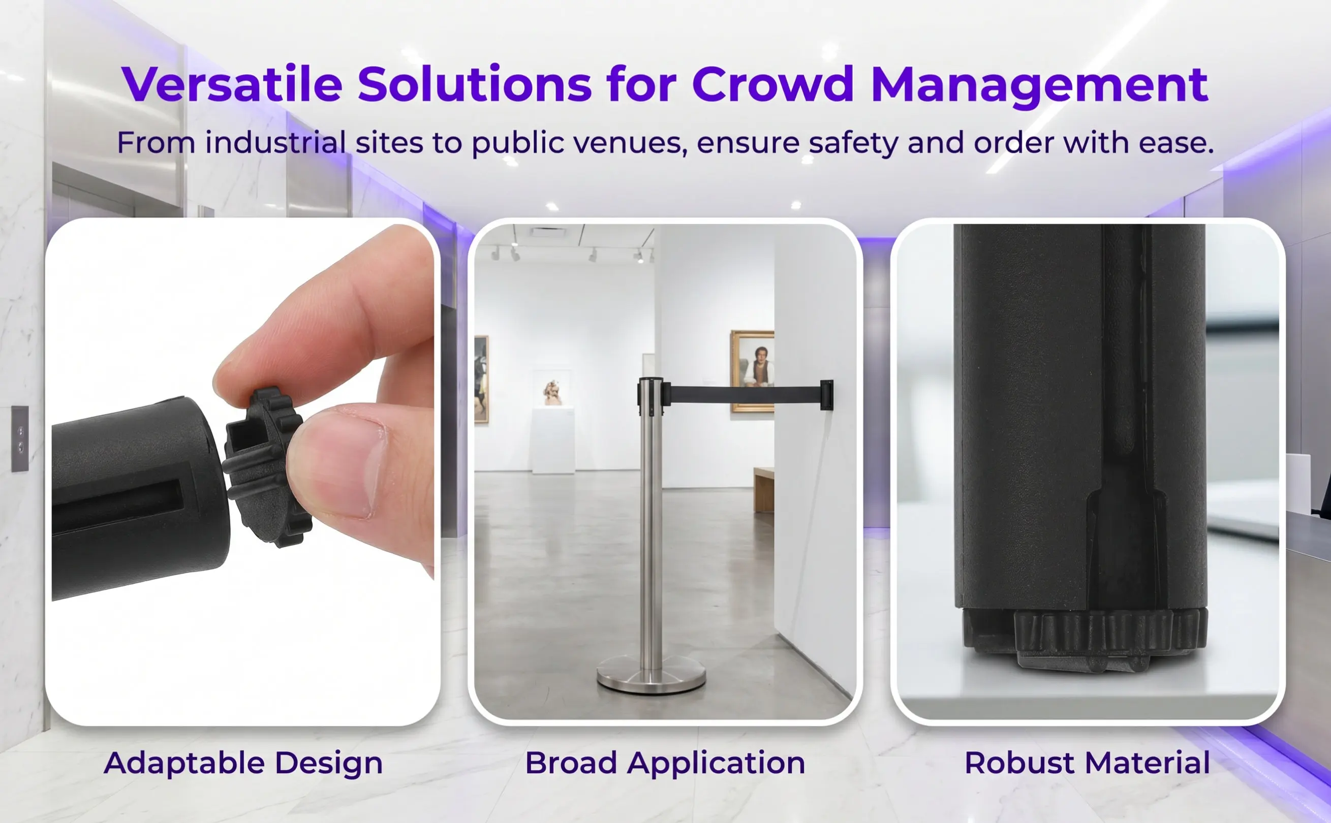 3Pcs Cylindrical Handle Retractable Belt Barrier ABS Universal Clip Crowd Control Queue Divider for Airports Banks Museums