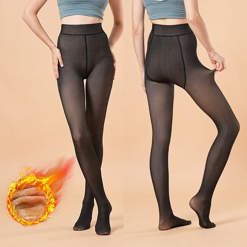 Verdicken Strümpfe Frauen Transluzente Fleece Strumpfhosen Strumpfhosen Sexy Schwarze Frauen Winter Warme Aktien Hohe Taille Socke Hosen Streetwear