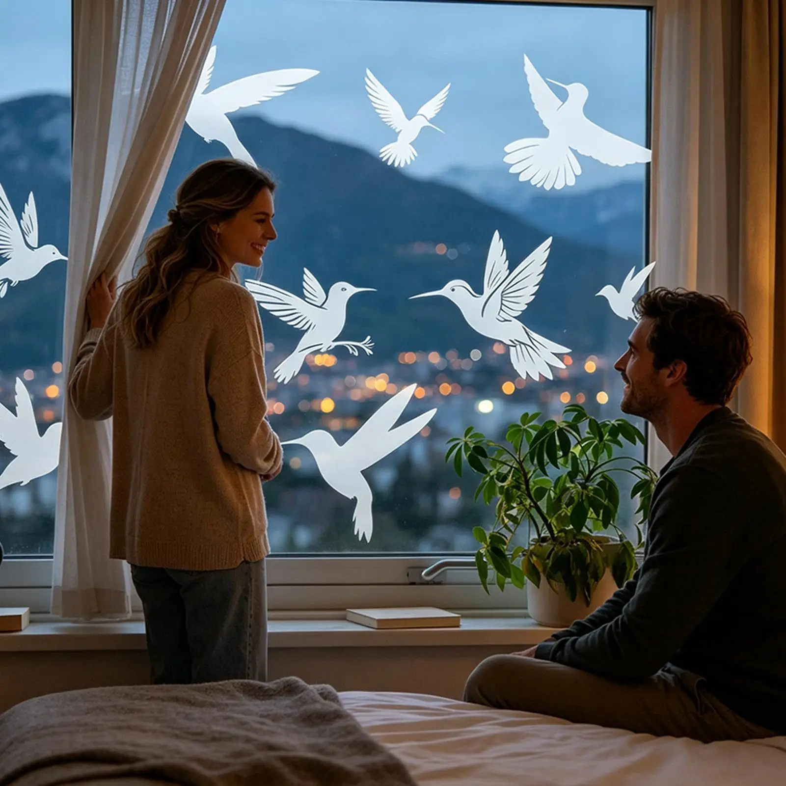 Window Stickers for Birds 9 Pieces Hummingbird Shape Glass Door Sticker Bird Friendly Window Clings for Homeowners Nature Lovers view 3