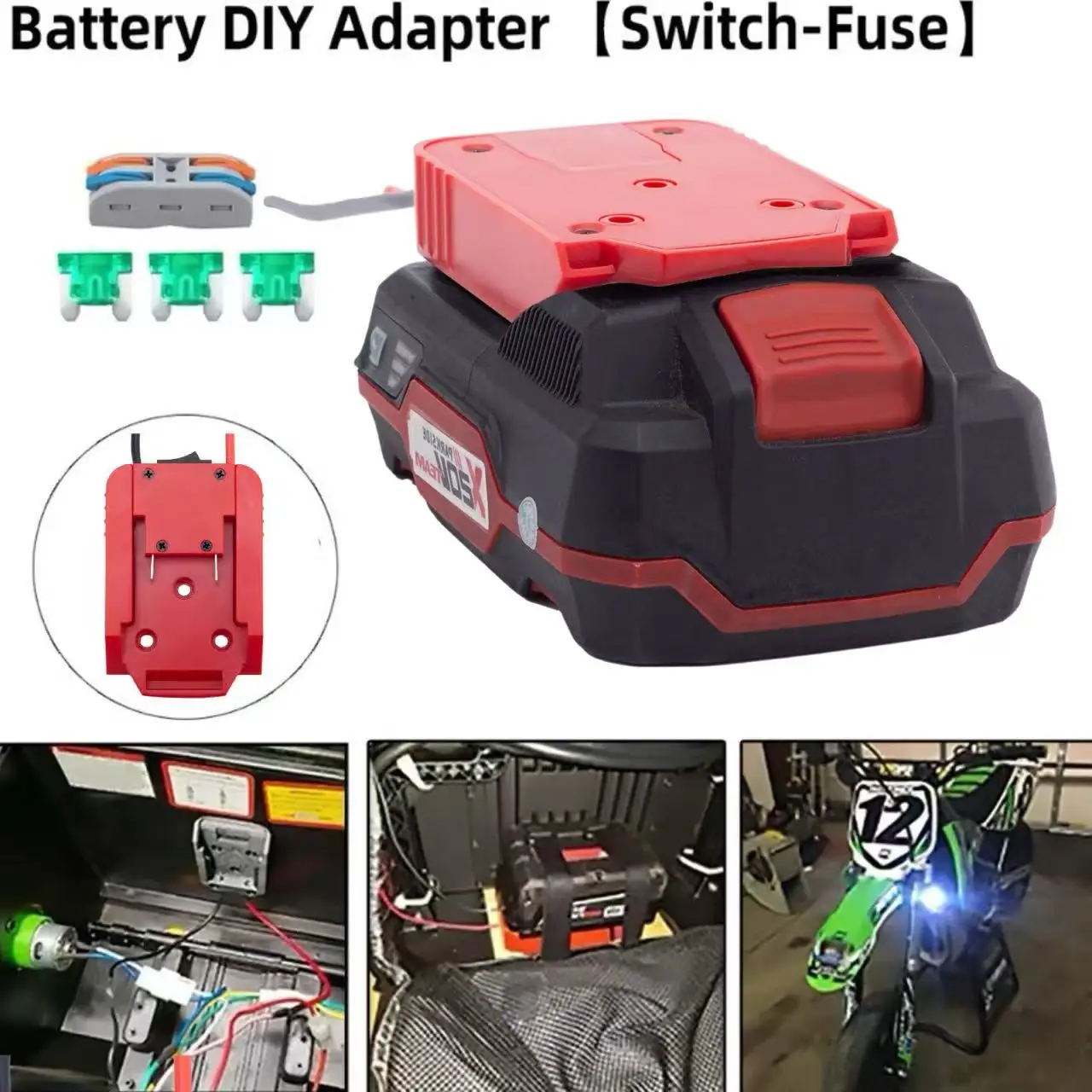 Electric Wheel Adapter for Parkside x20v Battery w/fuse Holder And Switch Terminal Block 14AWG Wire For Remote Control Car Toy