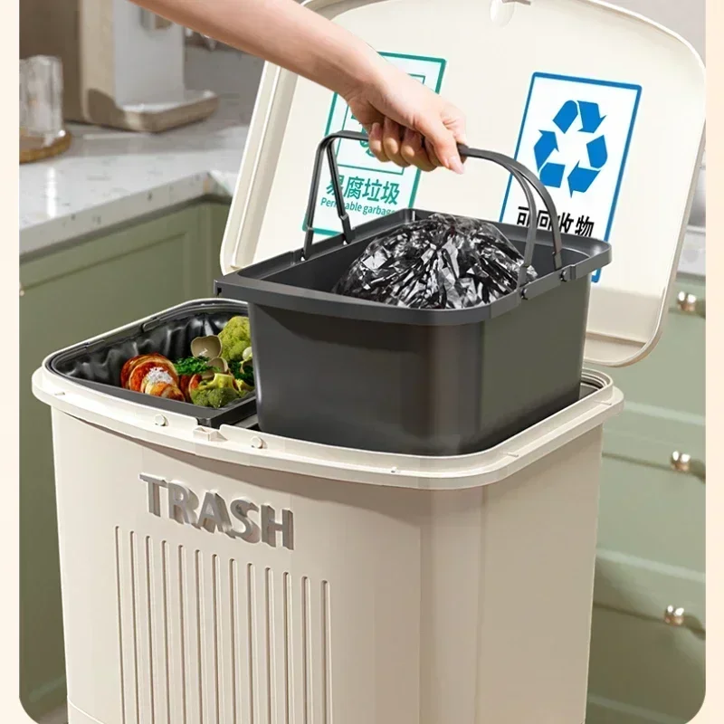 Dual-Layer Sorting Trash Bin, Dry and Wet Separation, Large Capacity Household Garbage Organizer for Efficient Waste Management