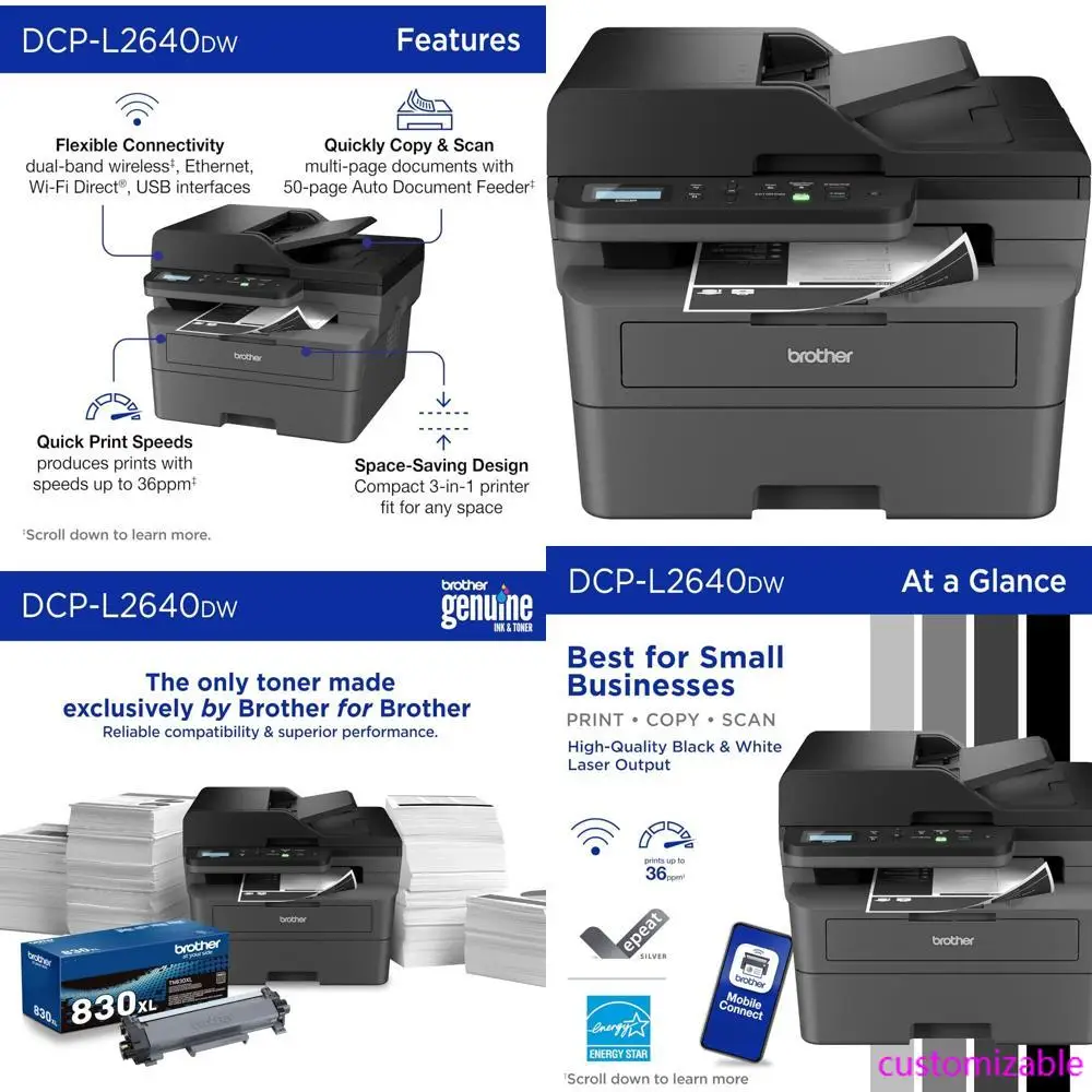 2025new-Impresora multifunción láser monocromática compacta inalámbrica con impresión dúplex, copia, escaneo y móvil | Hermano DCP-L2640DW