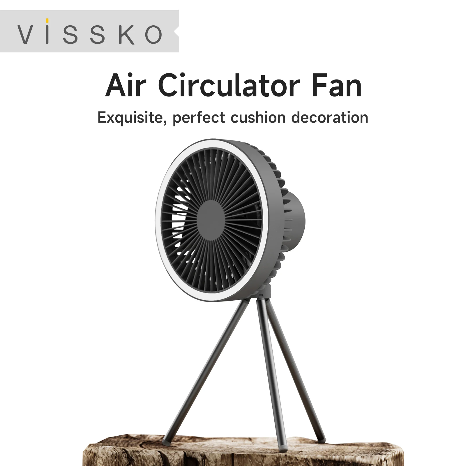 Vissko-ventilador eléctrico con trípode para acampar, Mini ventilador portátil recargable para habitación, USB, mesa al aire libre, ventilador de techo, soporte de luz Led, 10000mAh