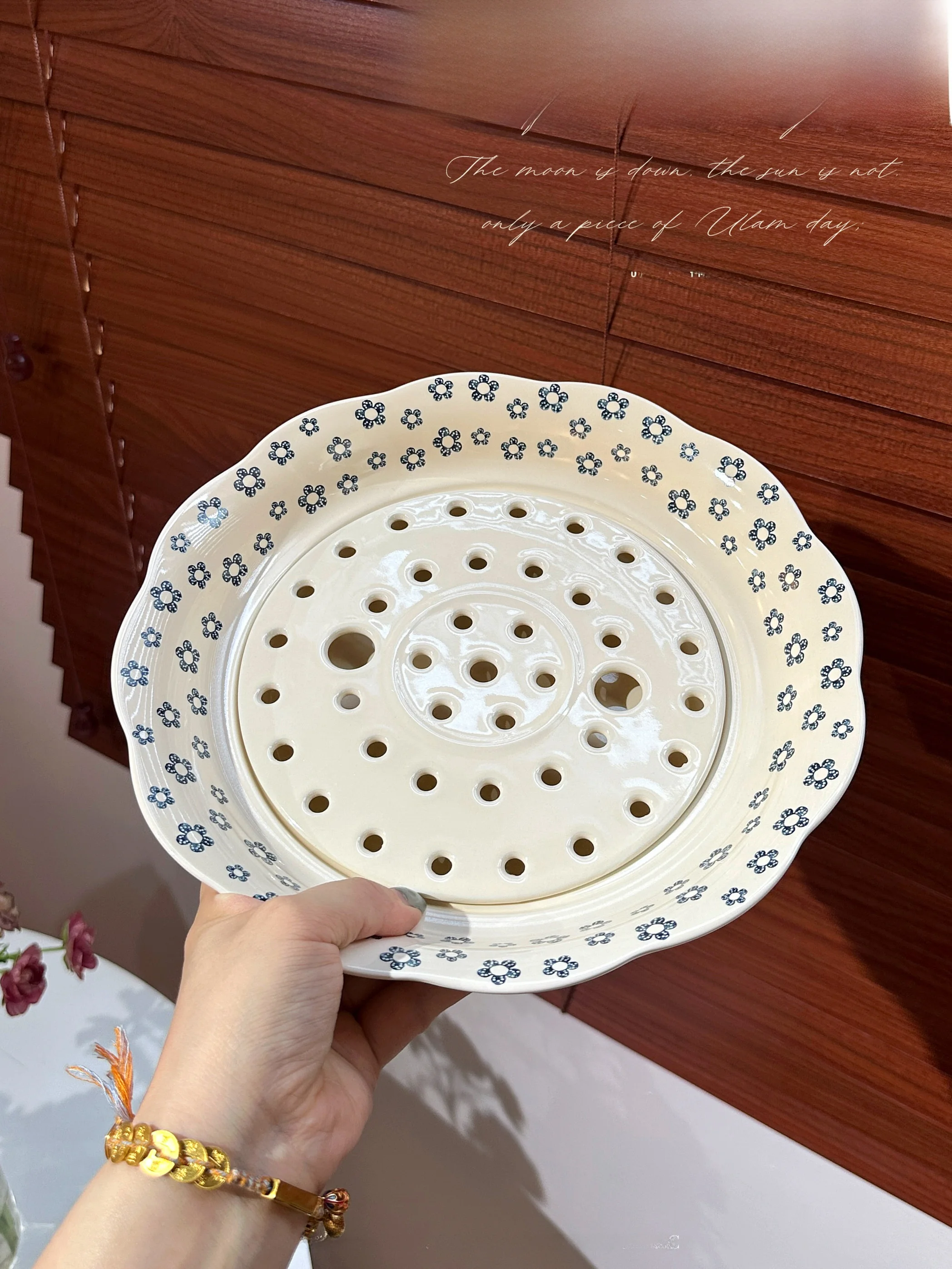 

Blue Cerc Dumpling Plate Salad Bowl Deep Rimmed Fruit Dim Sum Small Floral Pattern Japanese Sle Dining Utensils Di