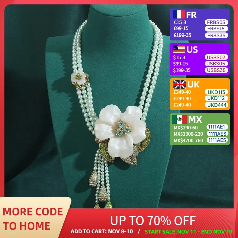 

Vintage Light Green Pearl Necklace Lotus Flower Shell Petal Pendant Summer Jewelry Rhinestone Accessories For Women 2025 New