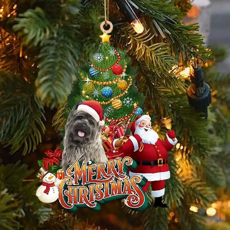 Dog Ornaments For Christmas Tree Dog And Santa Christmas Tree Hangable Ornament 2D Flat Animal Ornaments Farmhouse Decor For