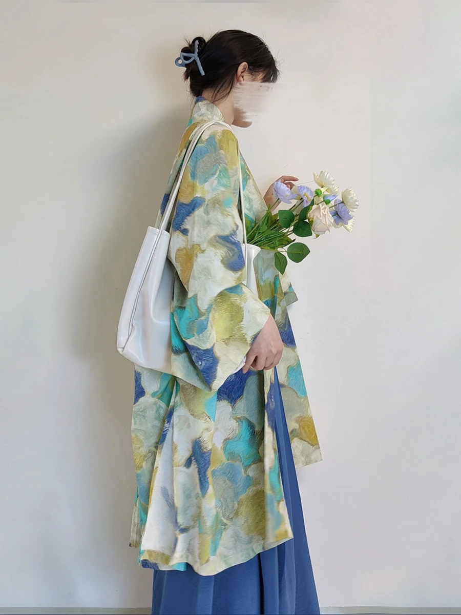 

Оригинальная женская футболка Hanfu Song Dynas Sle Long irt Susps, плиссированная юбка, свободная повседневная вегетарианская одежда Han