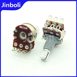 2PCS 16 Type MN250K With Center Positioning Power Amplifier Audio Speaker Volume Balance Potentiometer 6Pins Flower Shaft 18mm