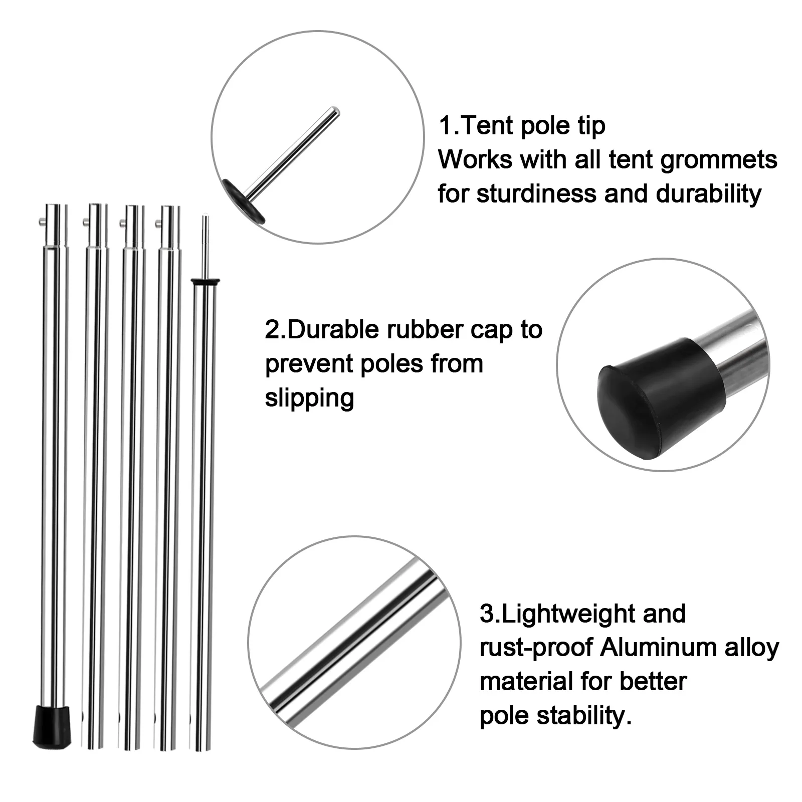 KOMCLUB Tent Pole Telescopic Adjustable tarp Poles for Camping Canopy Awning Shelter Backpacking Hiking -1 set of 2 pieces