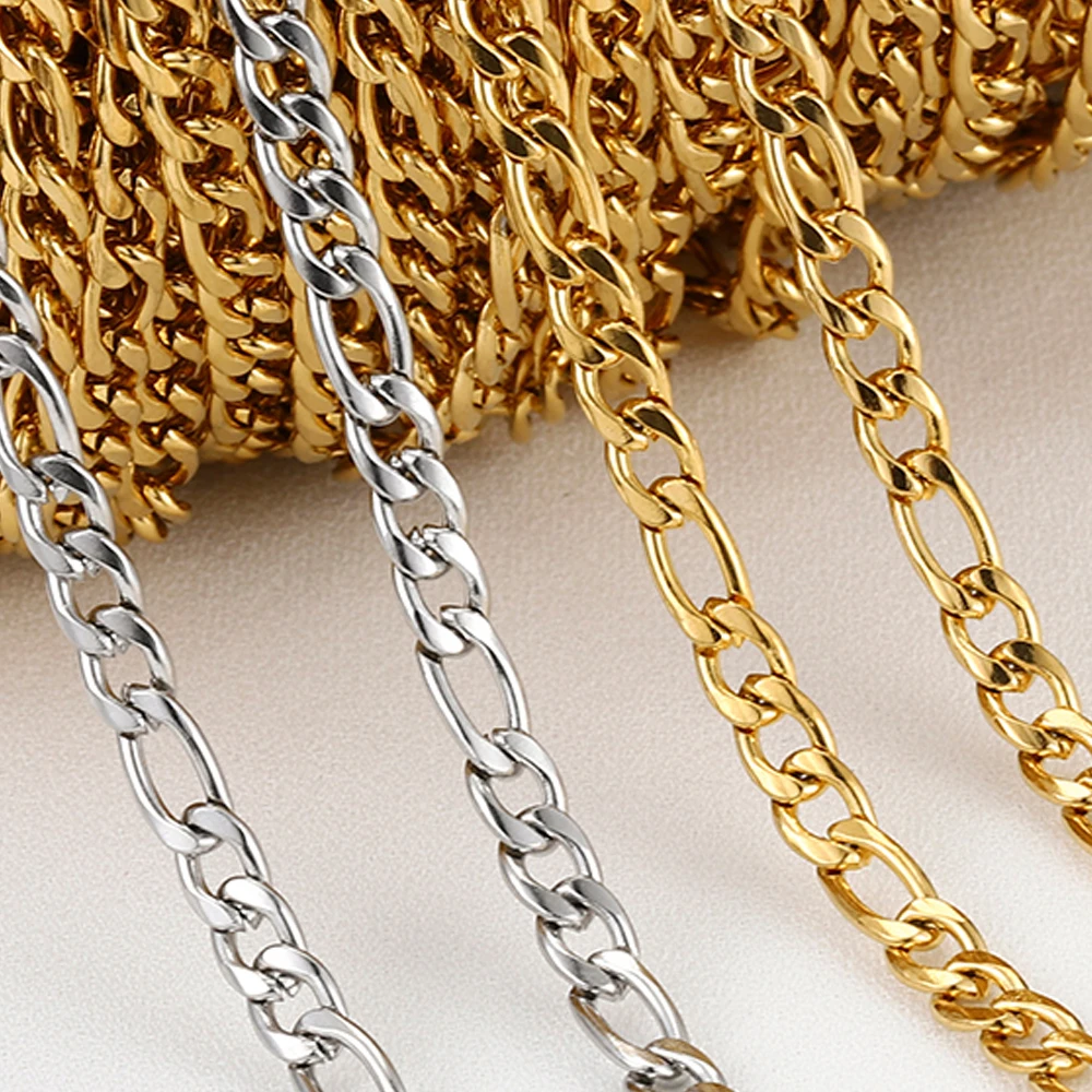 1-2Meter/lot Gold Color Stainless Steel Flat Curb Chain 2.5/4/5mm Link Chain for Jewelry Making DIY Necklace Bracelet Bulk Chain