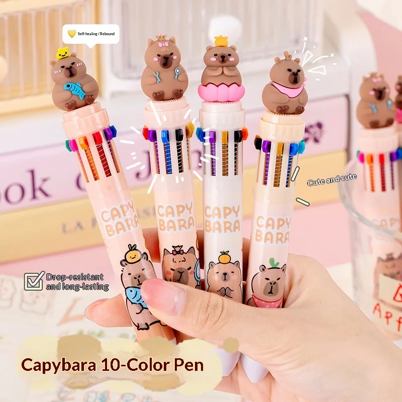 

1-12pcs10-Color Ballpoint Pen Cartoon Capybara Cute 0.5mm Colorful Ink School Office Supplies Student Painting Gel Pen Gift