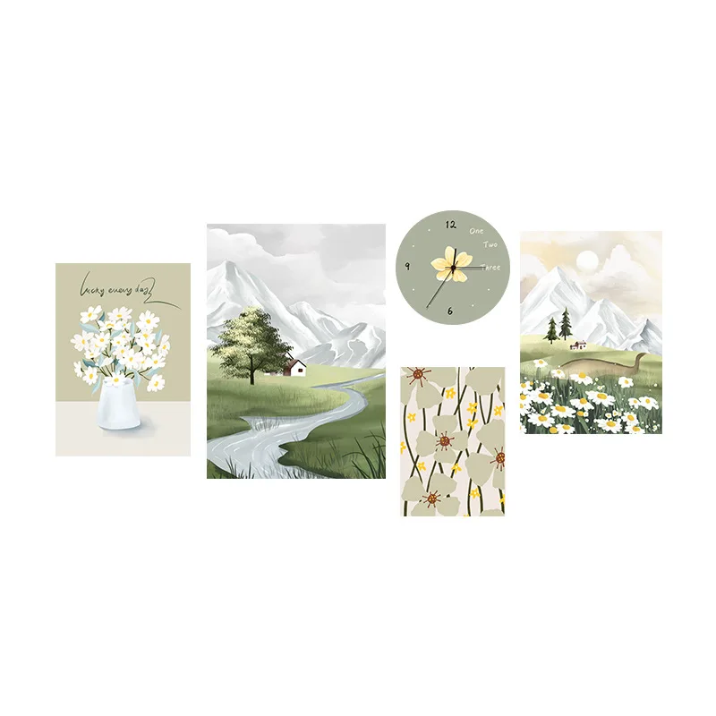 

Nordic living room decorative painting green plants and flowers warm hanging painting landscape landscape multi-piece combinati