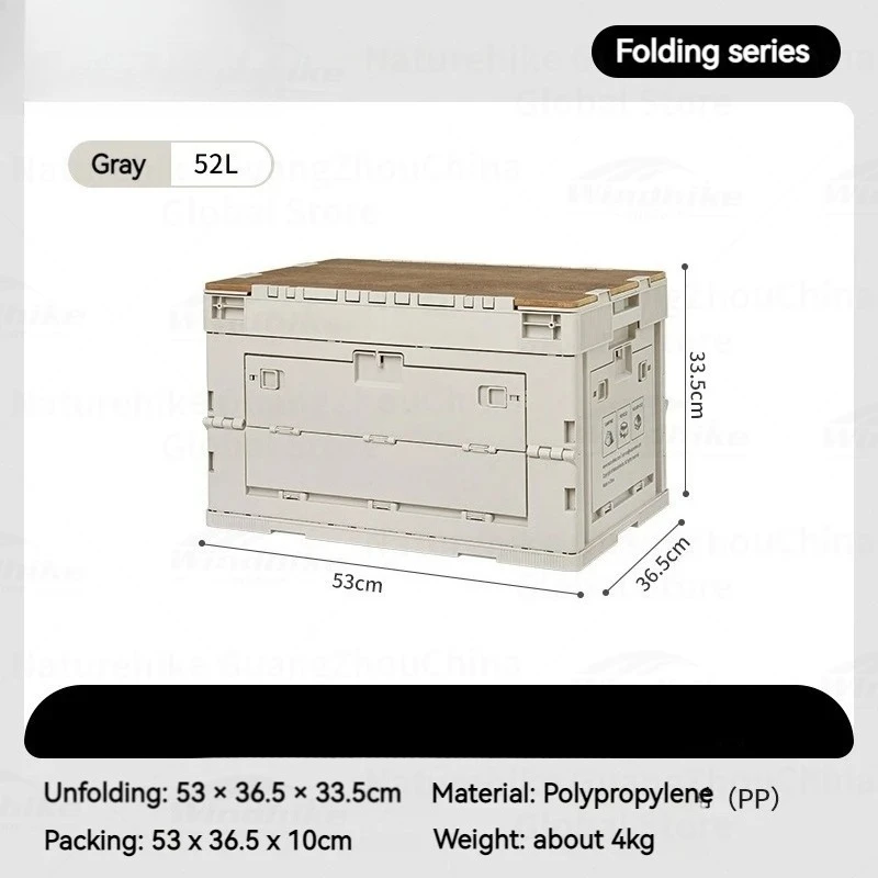Portable Naturehike Folding Storage Box - 23/52L PP Collapsible Trunk Organizer with Table Board for Camping