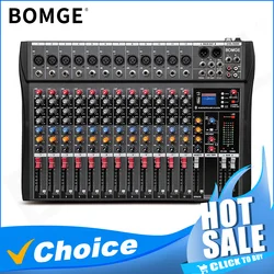 BOMGE 12 Channel Audio Mixer Sound Mixing Console with Bluetooth USB PC Recording Input XLR Microphone Jack 48V Power RCA Input