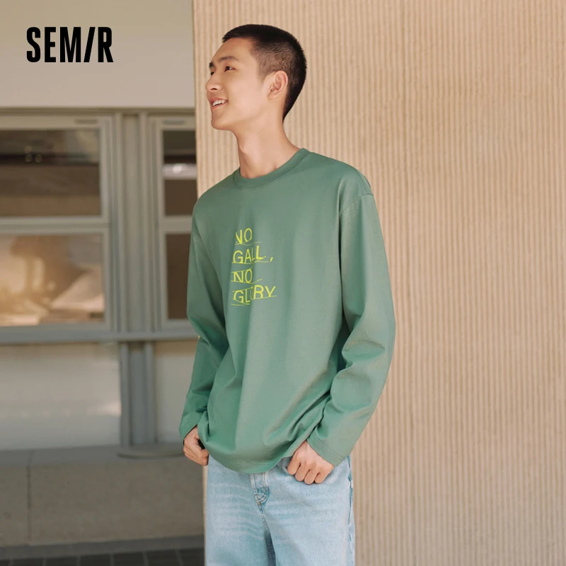 Semir T-Shirt Men Long Sleeve T-Shirt Pure Cotton 2024 New Autumn Printed Loose Fit Top Layering or as a Stylish Couple Shirt