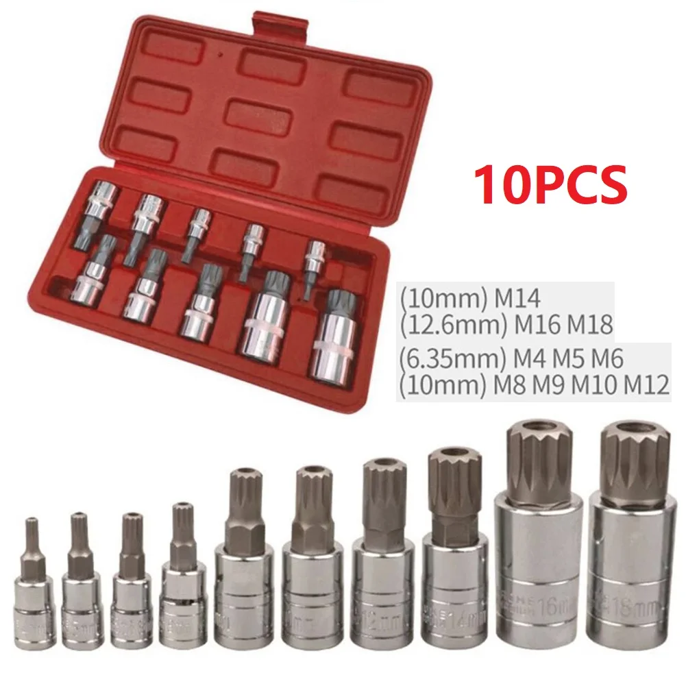 10Pcs 12-Point Triple Square Bit Socket Set Tamper Proof For/M5/M6/M8/M9/M10/M12/M14/M16 Automotive Repair Tool Kit With Case