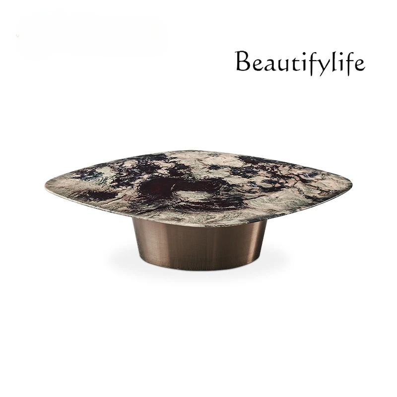 

Italian Minimalist Stainless Steel Coffee Table European Entry Lux Living Room High-Grade Marble Tea Table