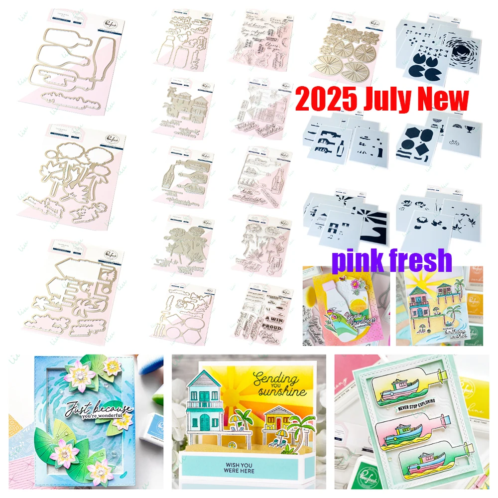 

2025 July New Metal Cutting Dies Stamps and Hot Foil Scrapbook Stencil for DIY Greeting Card Handmade Drift Bottle Water Lilies