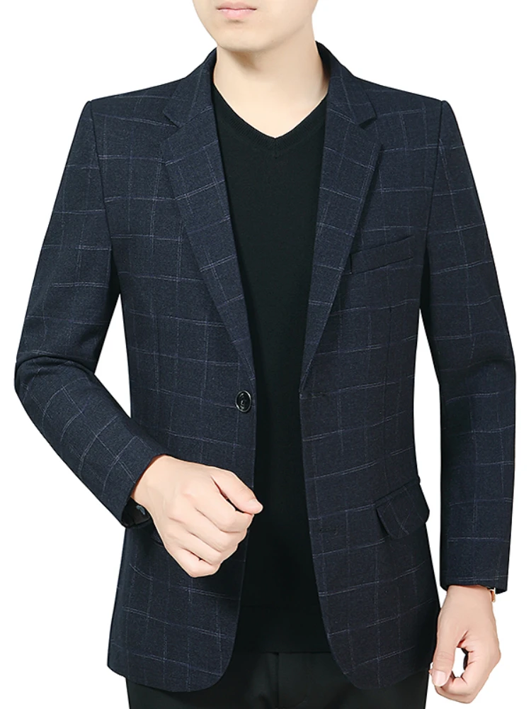 

New Spring Autumn Blazers Men Slim Fit British Plaid Formal Suit Jacket Party Wedding Business Casual Blazers Male Plus Size 5XL