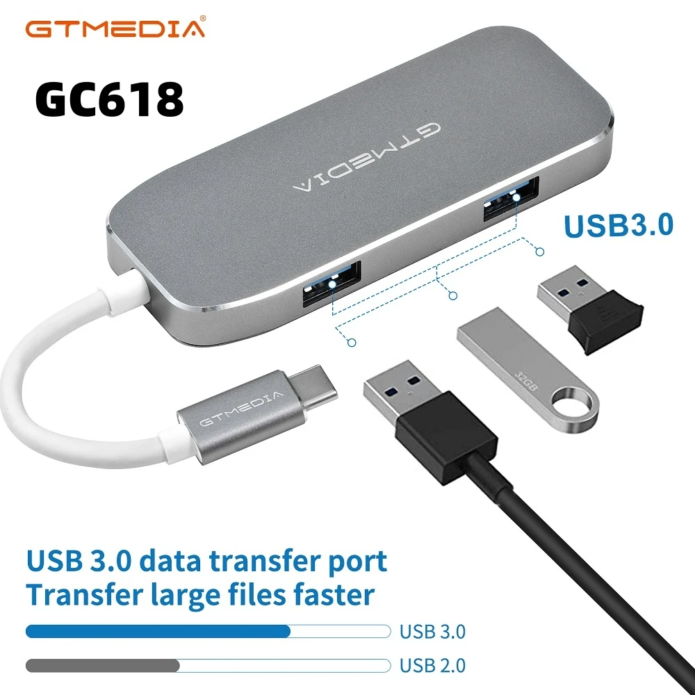 

Аудиоадаптер GTMEDIA GC618, многофункциональный USB-C HUB (USB3.1 C/M TO HDMI+2USB3.0+SD+TF+PD) 1080P HD для MacBook, iPad, ноутбуков, телефонов