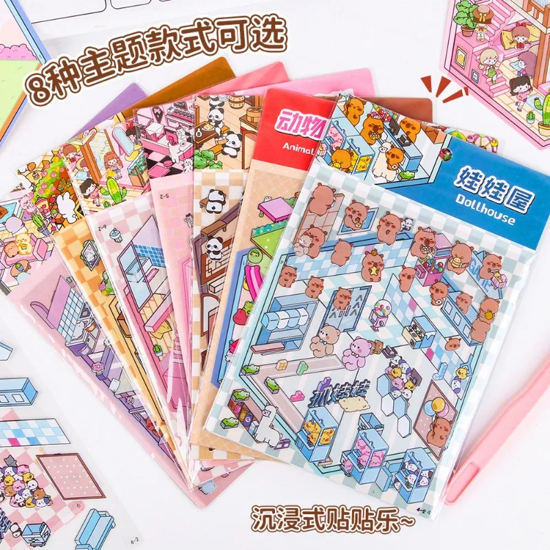 Cute 3D Diy Miniature Scene Landscaping Stickers Three-dimensional Sticker Visual Stacking Christmas Gift For  Student