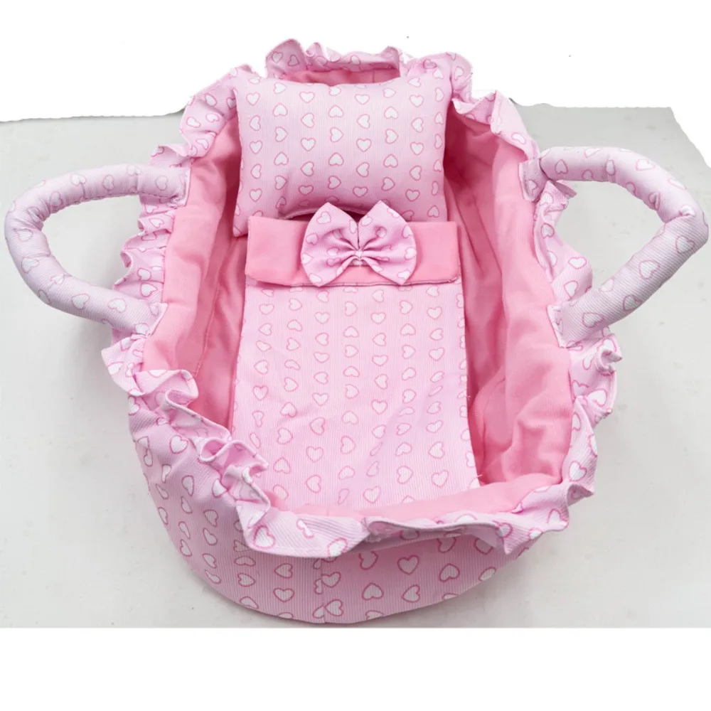 Hand-pull Design Doll Basket Soft Ruffled Design Dollhouse Accessories Pink Gingham Washable Material Pretend Play Toys