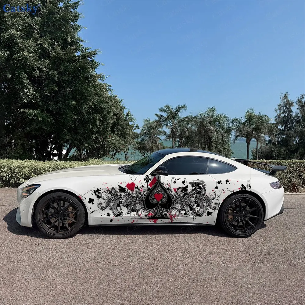 

Ace Of Spades Playing Card Splash Car Side Wraps, Self-Adhesive PVC Waterproof & Scratch-Resistant Stickers, Car Accessory Gift