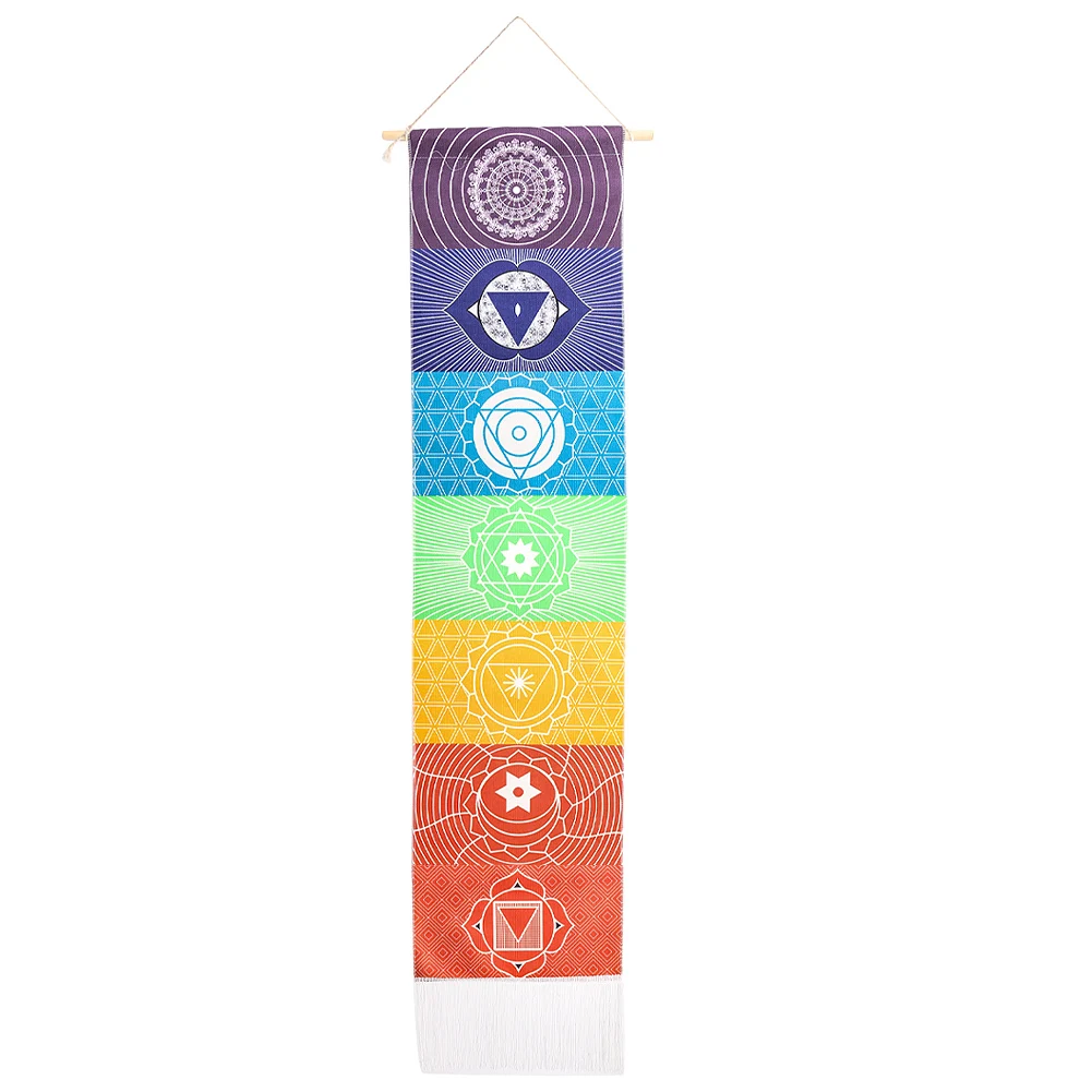 

100cm Long Tapestry Orgonite 7 Chakra Rainbow Patanjali Yoga Meditation Healing Energy Polyester Cloth Tassel Hanging Wall Decor