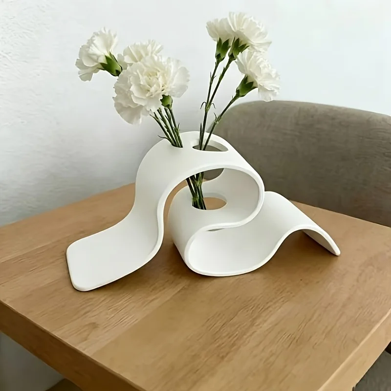 A Minimalist Style Wavy Dried Flower Vase for Bedroom and Living Room Tabletop Decoration, Creative Art Flower Stand, Special Vase for Dried Reeds and Pampas Grass, Nordic Design Home Decor