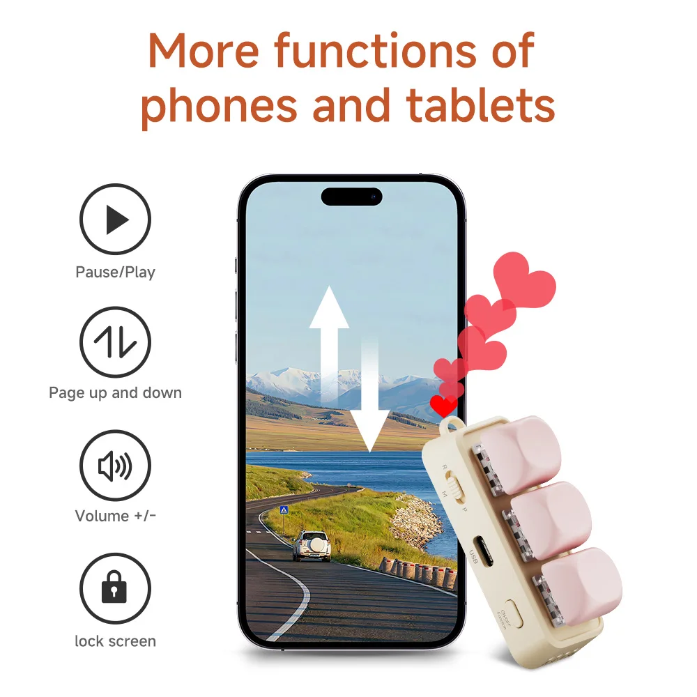 HanLinYue Free3 Keyboard Page Turner Short Video Slide PPT PDF Page Flipping Music Switch Take Photos Blue Tooth Remote Control