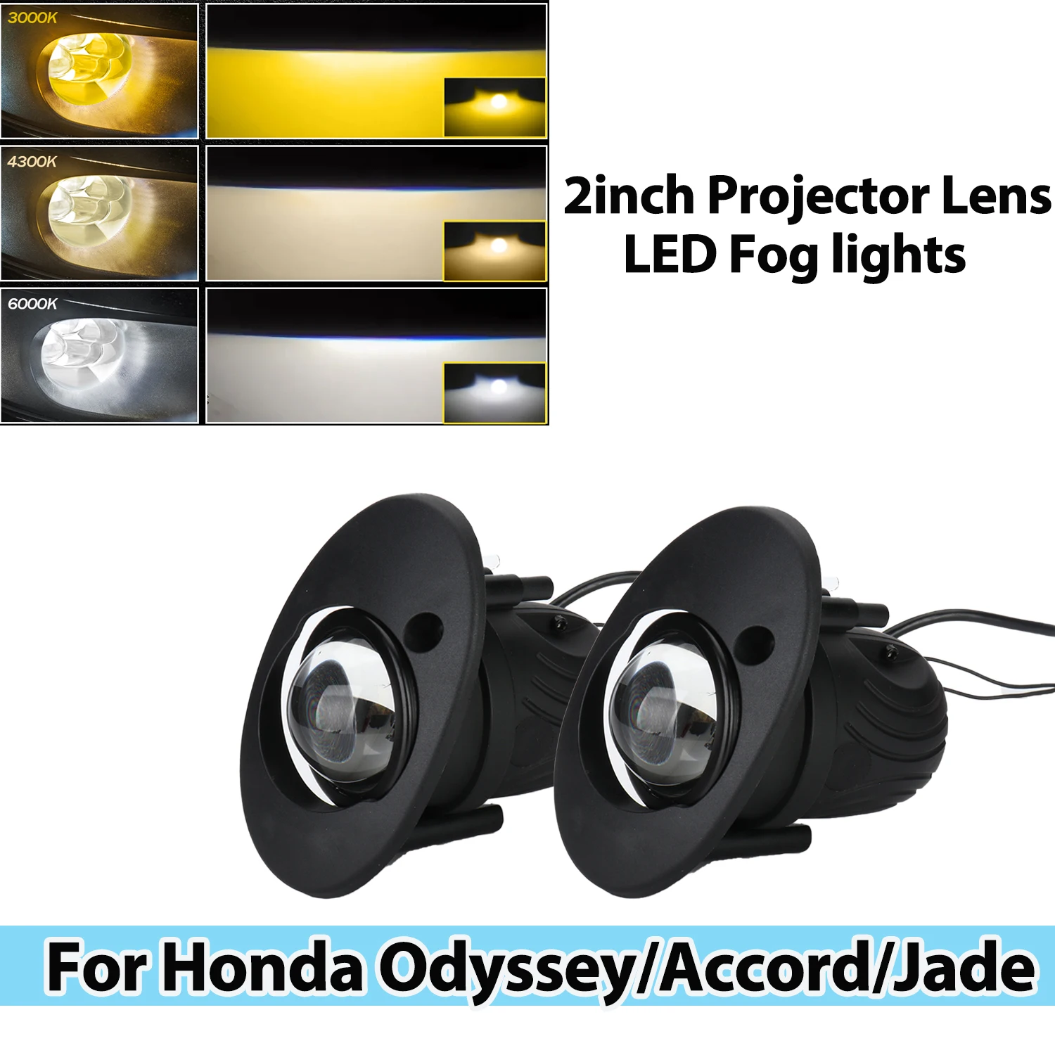 2 Inch Led Three Color Car Fog Projector Bi-Lens Fog Lights for Honda Odyssey 2013+/Accord 2014+/Jade 2013+ Fog Lamps Auto Light