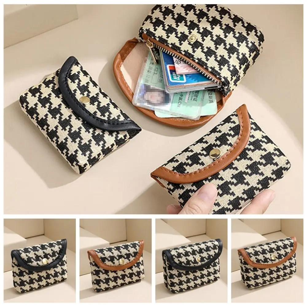PU Leather Plaid Canvas Short Coin Purse Double Layer Stripe Mini Lipstick Bag Large Capacity Card Holder Lattice Money Bag