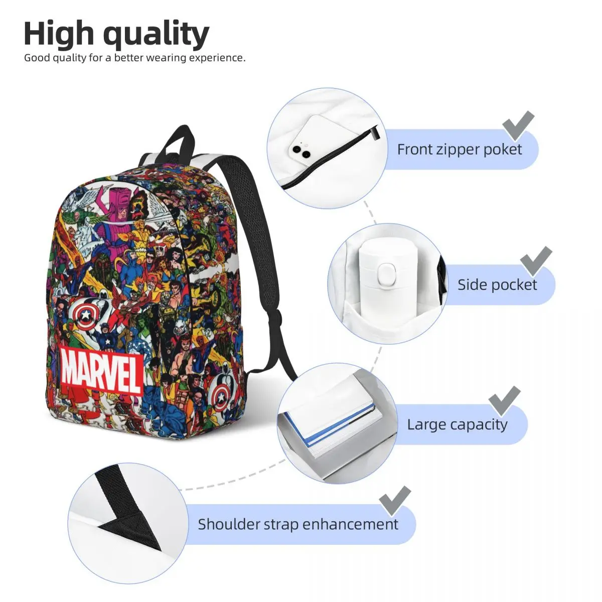 Sac à dos multifonction Marvel Avenger pour enfants, sac à dos lavable, sac à dos rétro pour étudiants, randonnée d'anniversaire, film universitaire