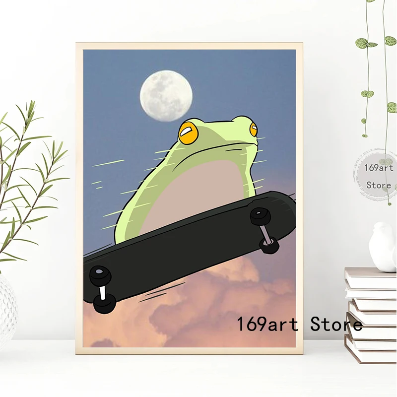 Cute Funnt Animal Lovely Bird Frog Bear Black Cat Portrait Art Poster Canvas Painting Wall Prints Picture Living Room Home Decor