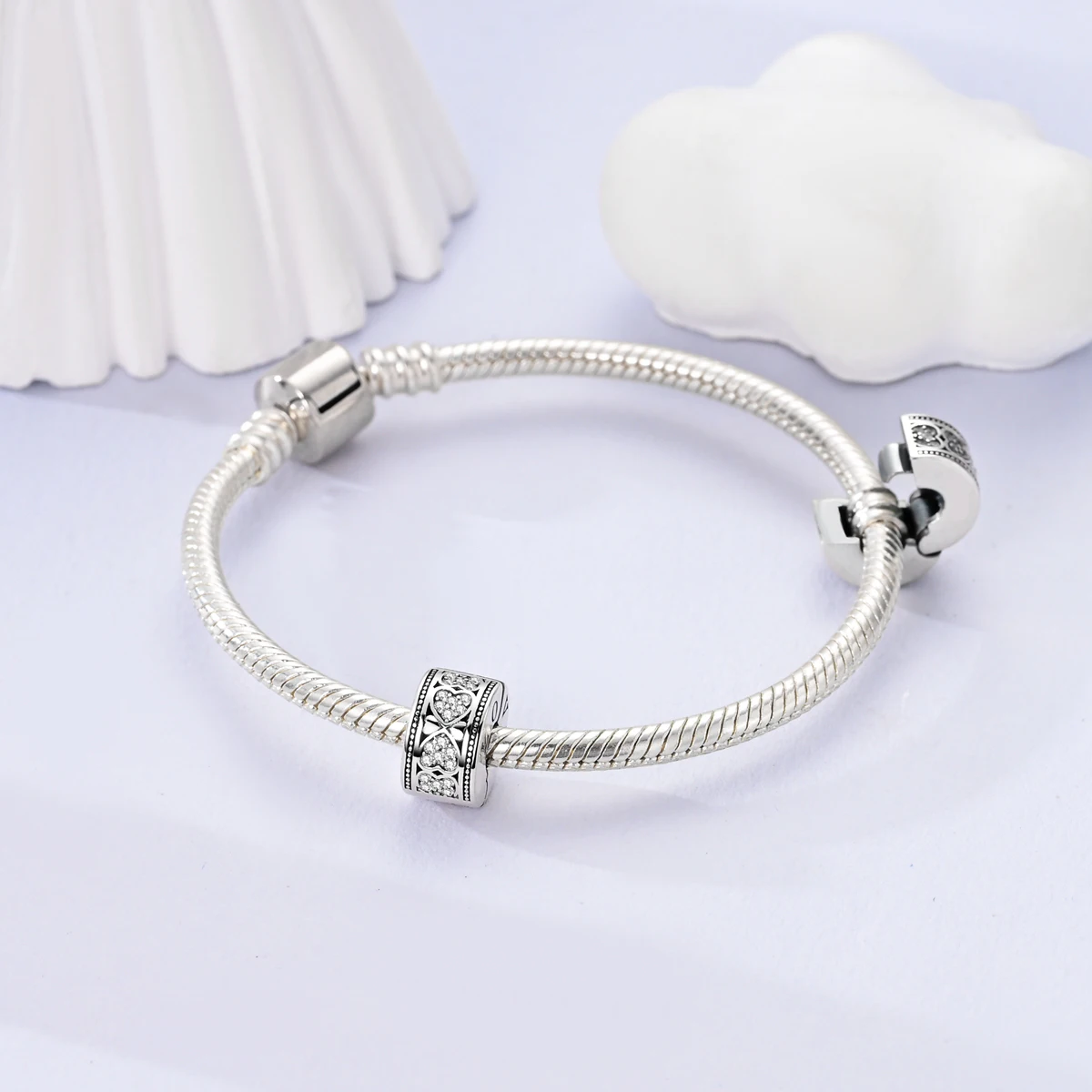 Bead 925 Sterling Silver Charm Fit Bracelet Diy For Woman Charm Clamp Clip Heart Fashion Jewelry Gift