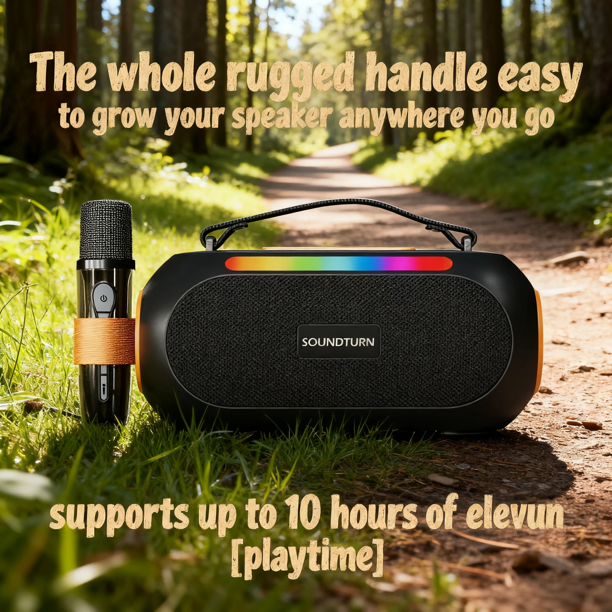 IPX6 Waterproof Outdoor Bluetooth Speaker, Loud Stereo Sound with Heavy Bass, Portable with Ambient Light & Dual Mics