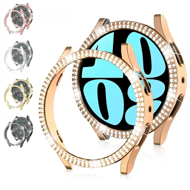 Case for Samsung Galaxy Watch 7 6 5 4 40mm 44mm Protective Case Plastic Hard Bumper Row Diamond Encrusted Shiny Cover No Glass