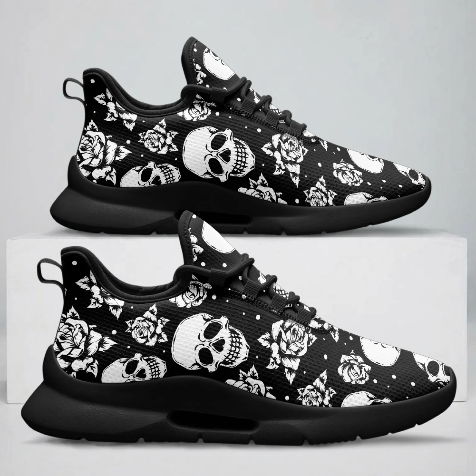 PENSTROLL Skull Rose Comfortable Fit Casual Walking Sneakers Mens Sneakers for Male Travel Work
