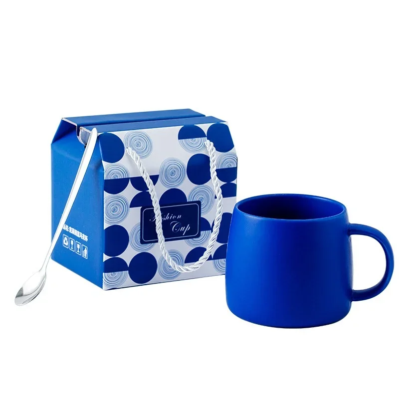 500ml Klein Blue Ceramic Coffee Mug with spoon Gift Package Splash ink  Porcelain Mug Breakfast Oatmeal Cup Festival Gift - AliExpress 15