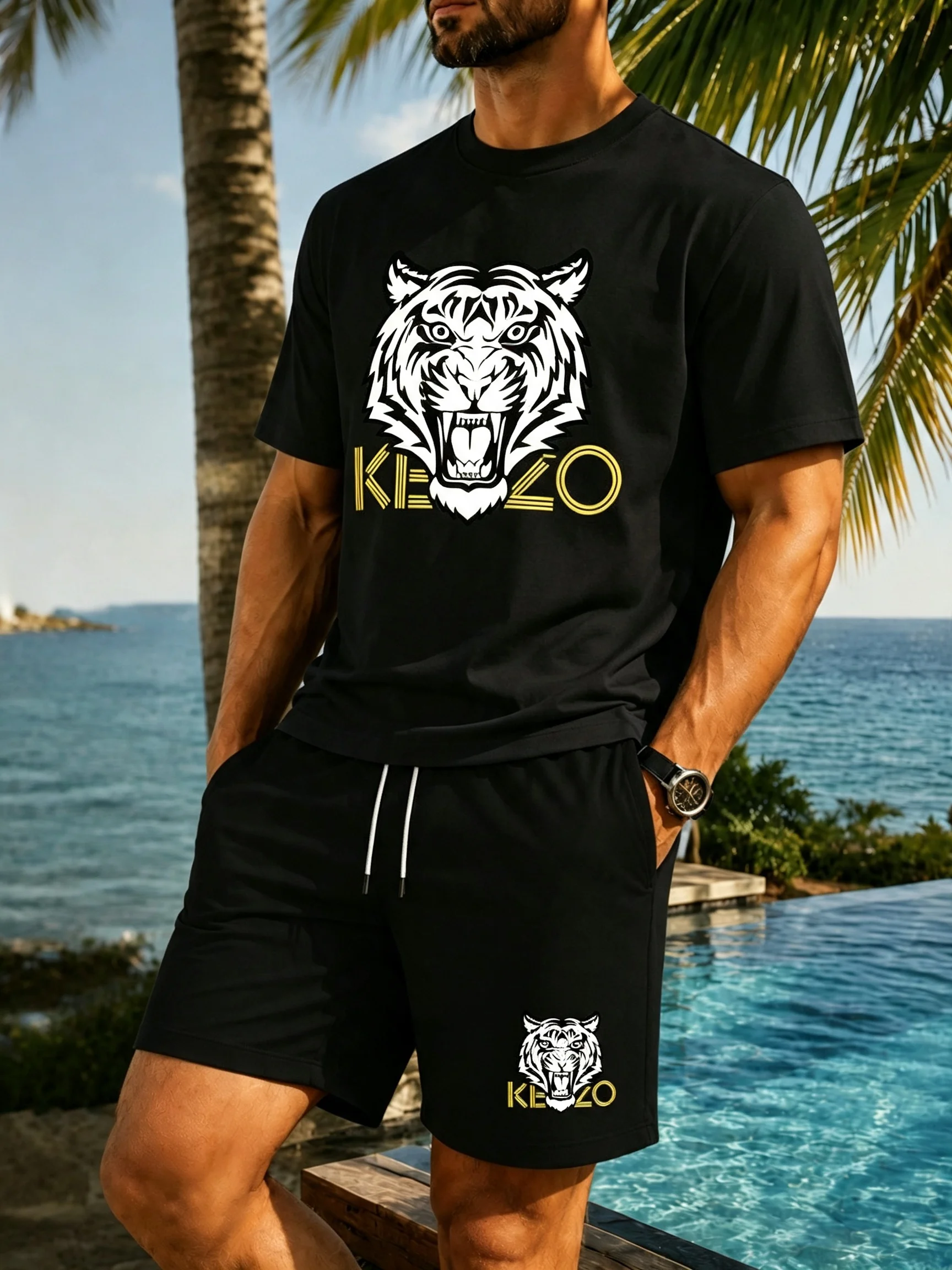 Summer Clothes Fashion - Męski oddychający zestaw koszulki i spodenek