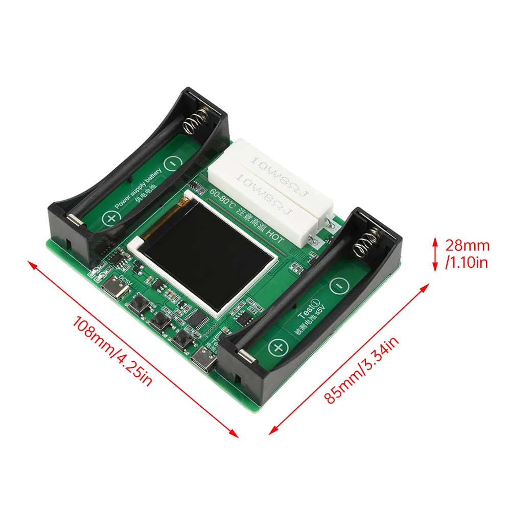 18650 Battery Capacity Tester  LCD Display 1A Charge/Discharge 1-9 Cycles DC 2-Wire Internal Resistance Tester Type-C for Flat Top Battery image 7