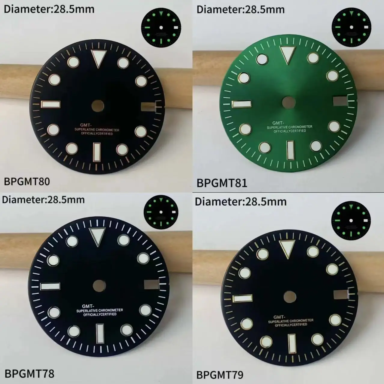 28.5mm sub S dial GMT green luminated Single skylight s logo green black SUB dial suitable NH dial 34 movement watch accessories