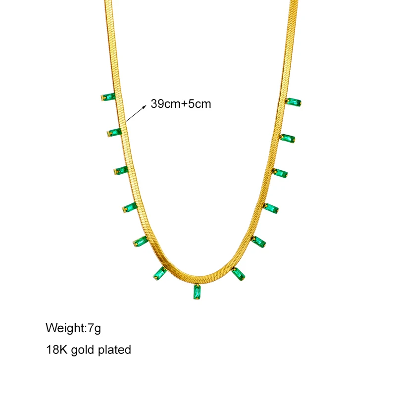 LAMENGLY 316L Stainless Steel Square Green Crystal Choker Necklace For Women New Trend Non-fading Snake Chain Jewelry Party Gift