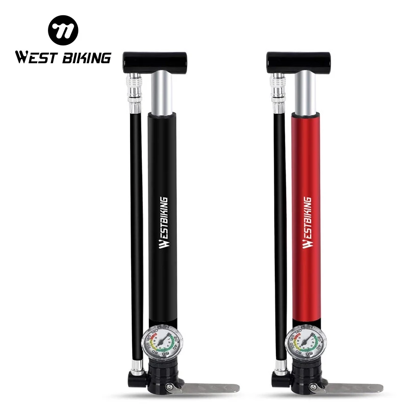 

WEST BIKING Alloy Bicycle Pump Hose Gauge Hand Foot Floor Bike Tire Pump 130PSI Cycling Air Inflator Presta Schrader Valve Pump