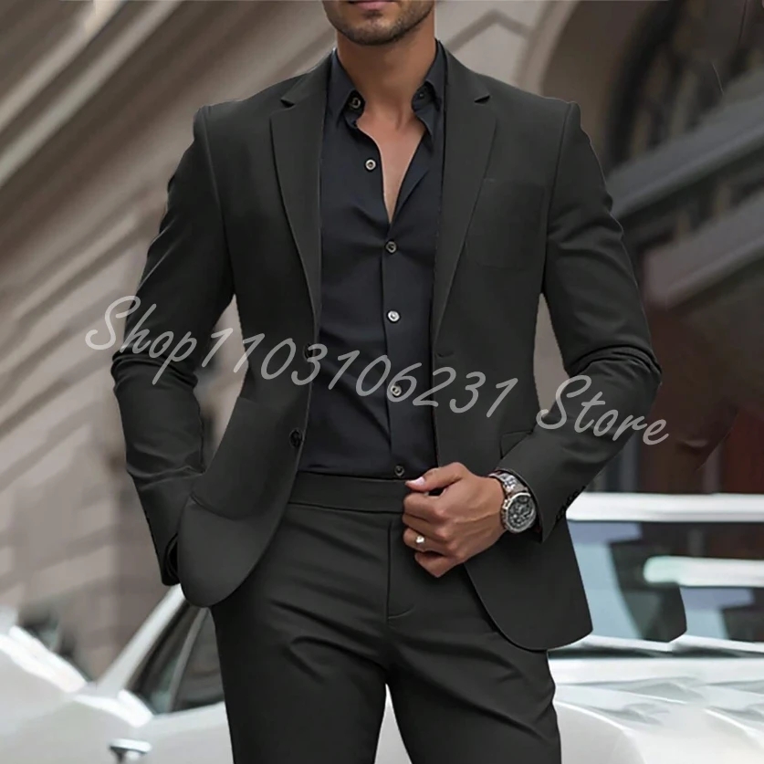 Green Elegant Men Suits For Wedding 2 Pieces Notched Lapel Slim Fit Groom Tuxedo Jacket Pants Daily Male Traje De Hombre