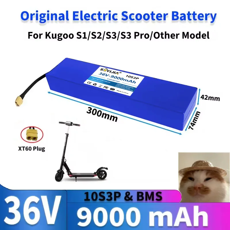 Upgraded 36V Original Battery 9Ah Electric Scooter Battery 36V 18650 Lithium 10S3P Upgraded Replacement Battery