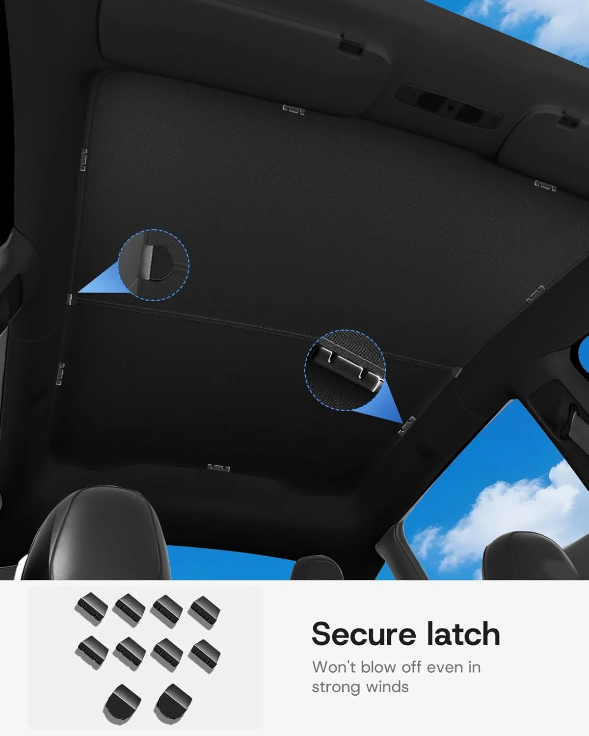 2026 Upgraded Sunshade Roof for Tesla Model Y, [Graphene-Infused Fabric and Upf 50+ & No-Sag] 1:1 Fit for Tesla Model Y Accessories 2025 2026, Black, 2 Pcs