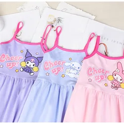 Sanrio Hello Kitty Girl Summer Cotton Fashion Kuromi Printed Slip Casual Comfortable My Melody Dresses Birthday Clothes Vestidos