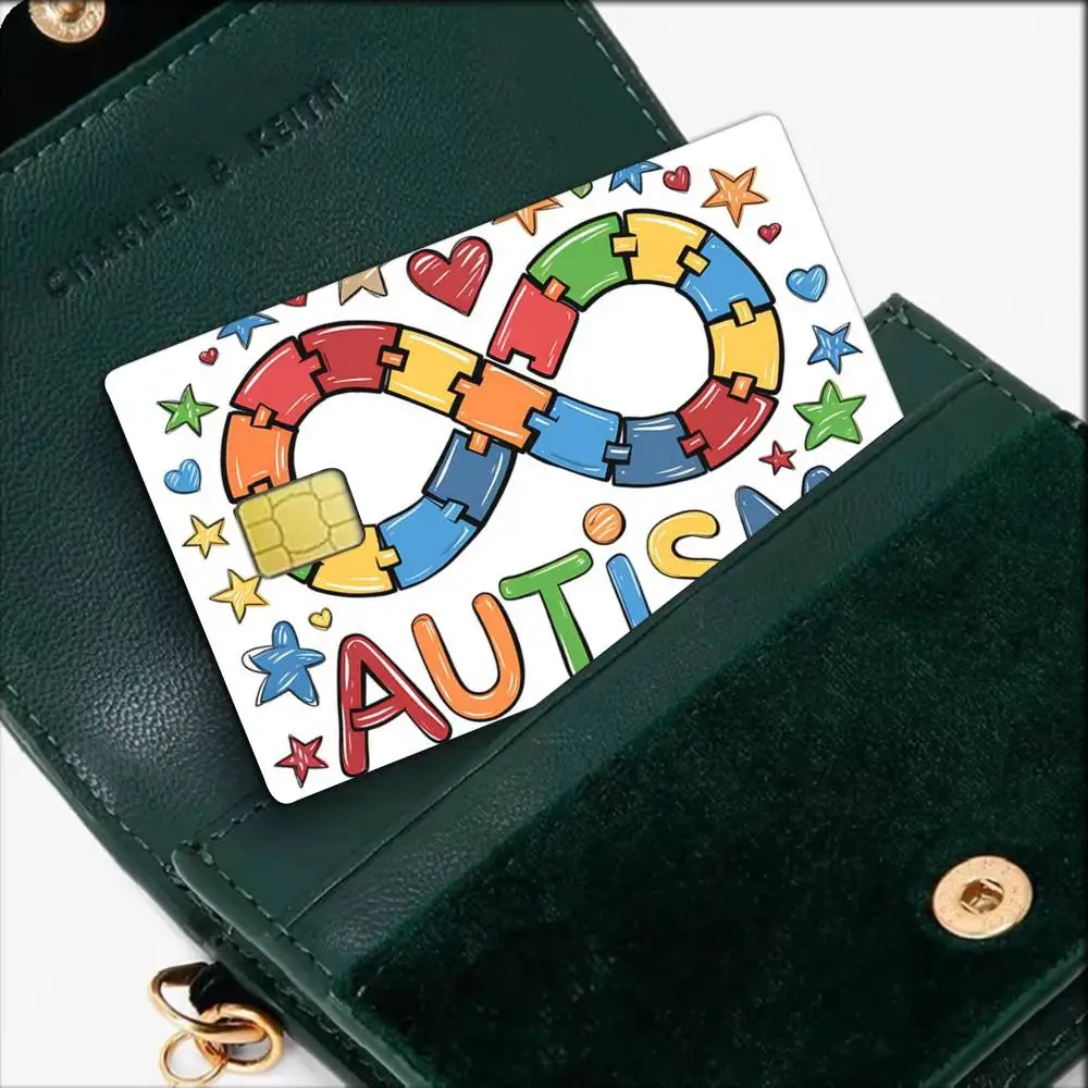 For Accept Support Love Autism Pride Symbol Rainbow Waterproof Film Skin Cover Credit Card Stickers Debit Front Bank Bus Pass