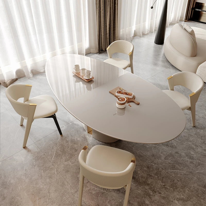 Minimalist dining table: home modern, simple, light luxury, droplet special-shaped dining table, large apartment high-end